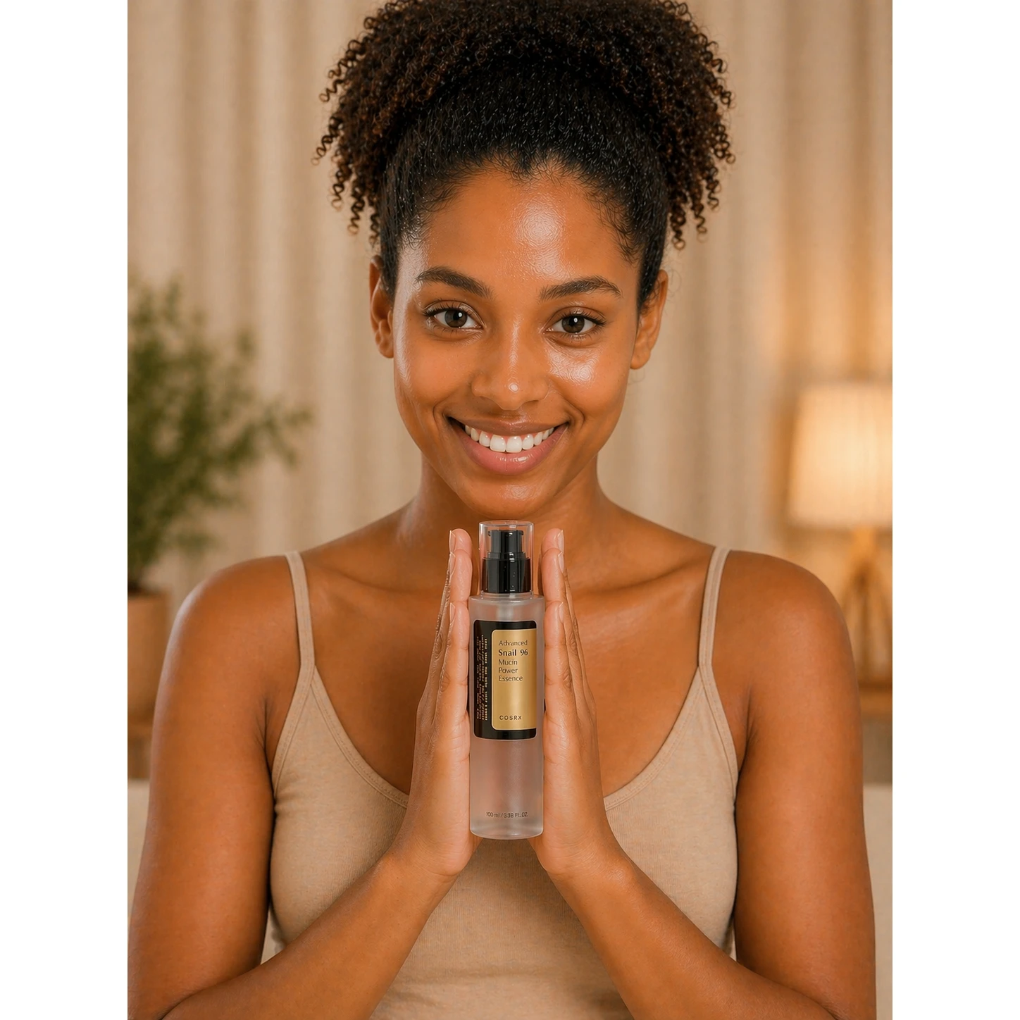 Model holding COSRX Advanced Snail 96 Mucin Power Essence 100ml